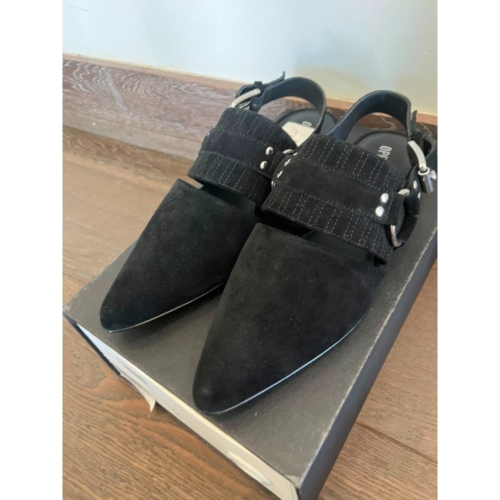 Opening Ceremony Alexx Suede Harness Pointed Toe Mules Black EU 38 US 8 NIB